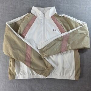 Under Armour Icon Crinkle Jacket Womens L White Tan Mauve NEW 6007111-100 Zip
